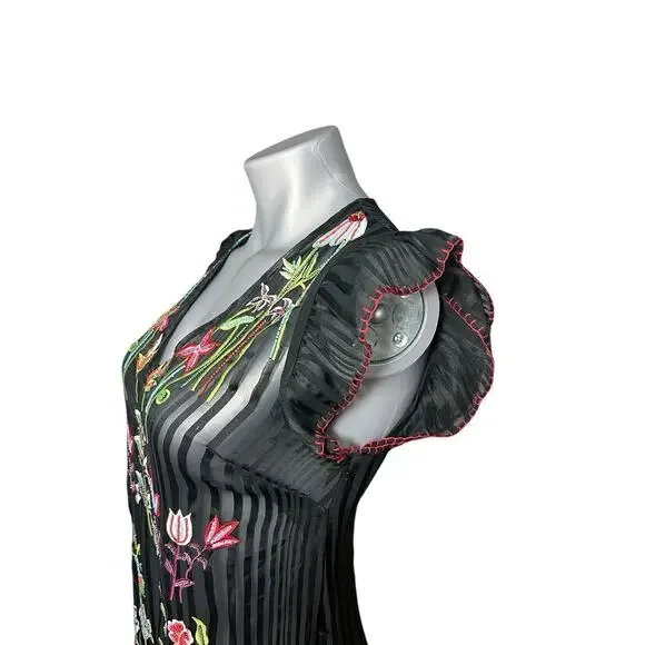 Anthropologie Not So Serious Dress Black Beaded Floral Black 2 Fairy Whimsigoth - Picture 4 of 13